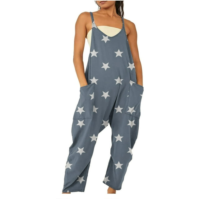 LOVZFMLL Combinaison pour Femme, Combinaison Décontractée Ample et en Vrac avec Poches, Combishort Mode, Pantalon, Salopette, Combishort à Bretelles Bleu Marine, 2TG