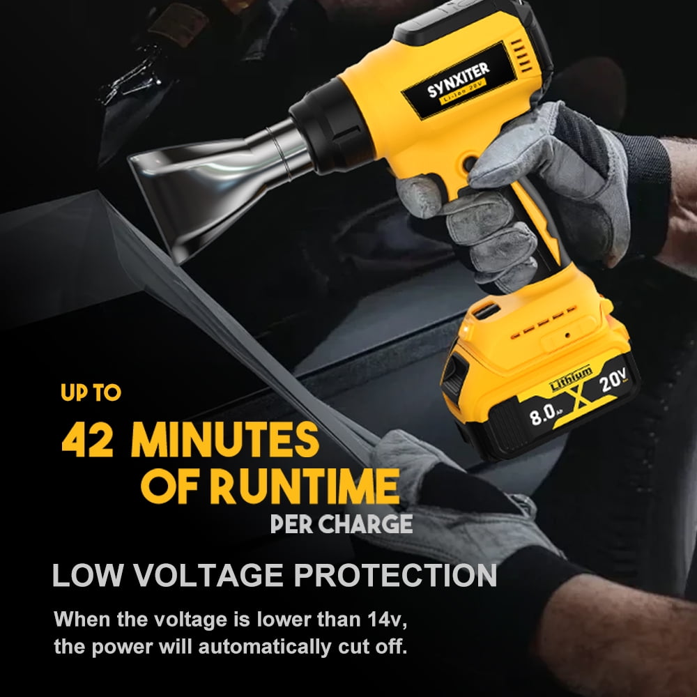 Heat Gun Cordless with 8.0Ah Battery 20V , 350W,Fast Heating Soldering Hot Air Gun 122℉-1022℉ Variable Temperature Control LED Light, with 4pcs Nozzles&Scraper for Crafts, ,Shrink Wrap(with Battery）