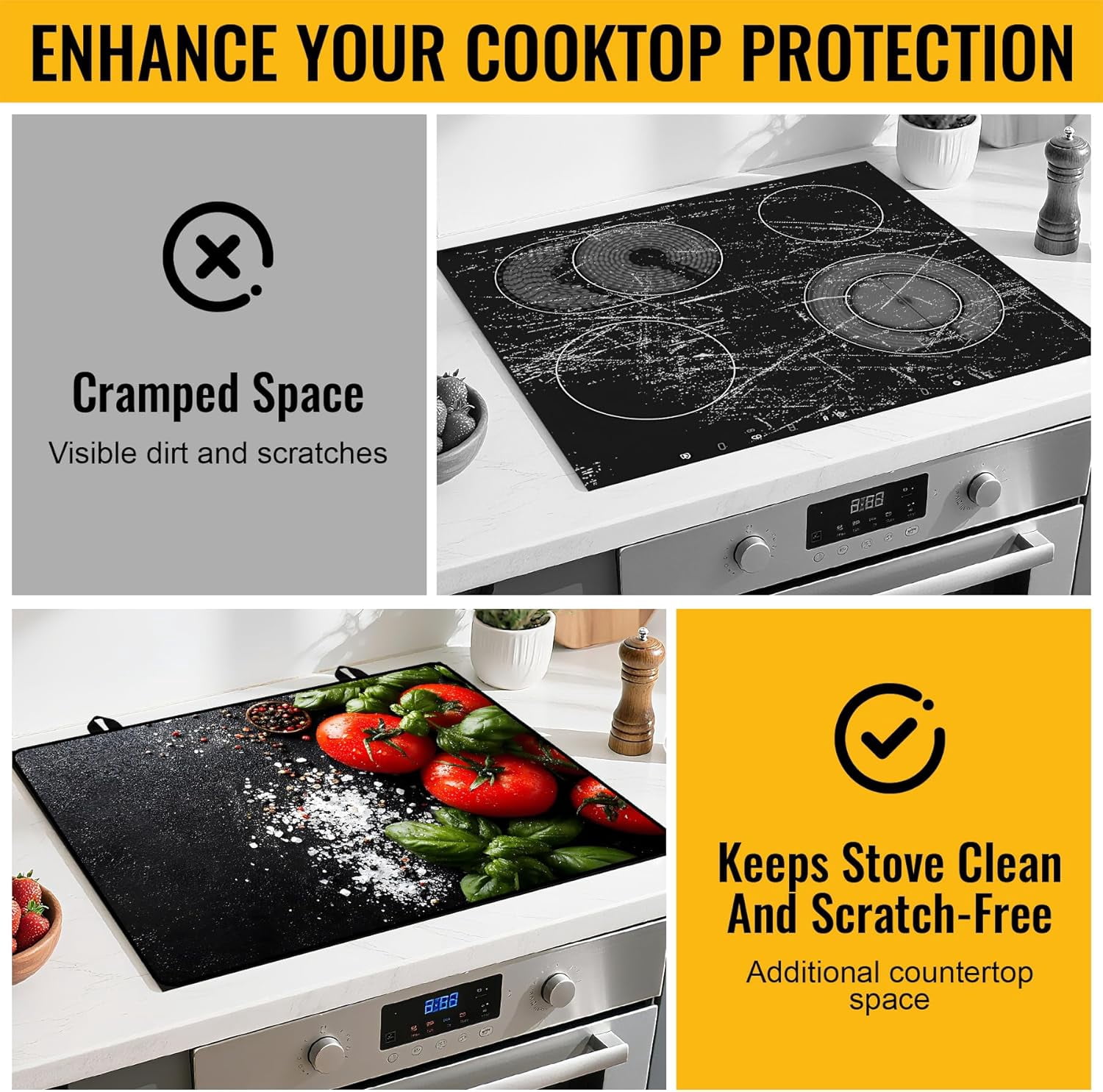 Stove Top Cover for Electric Stove 28.5x20.5 Inch Silicone Stove Topper & Protector, Scratch-Resistant Decorative Kitchen Mat for Electric/Glass Stove Top (Fresh Tomato & Spices)