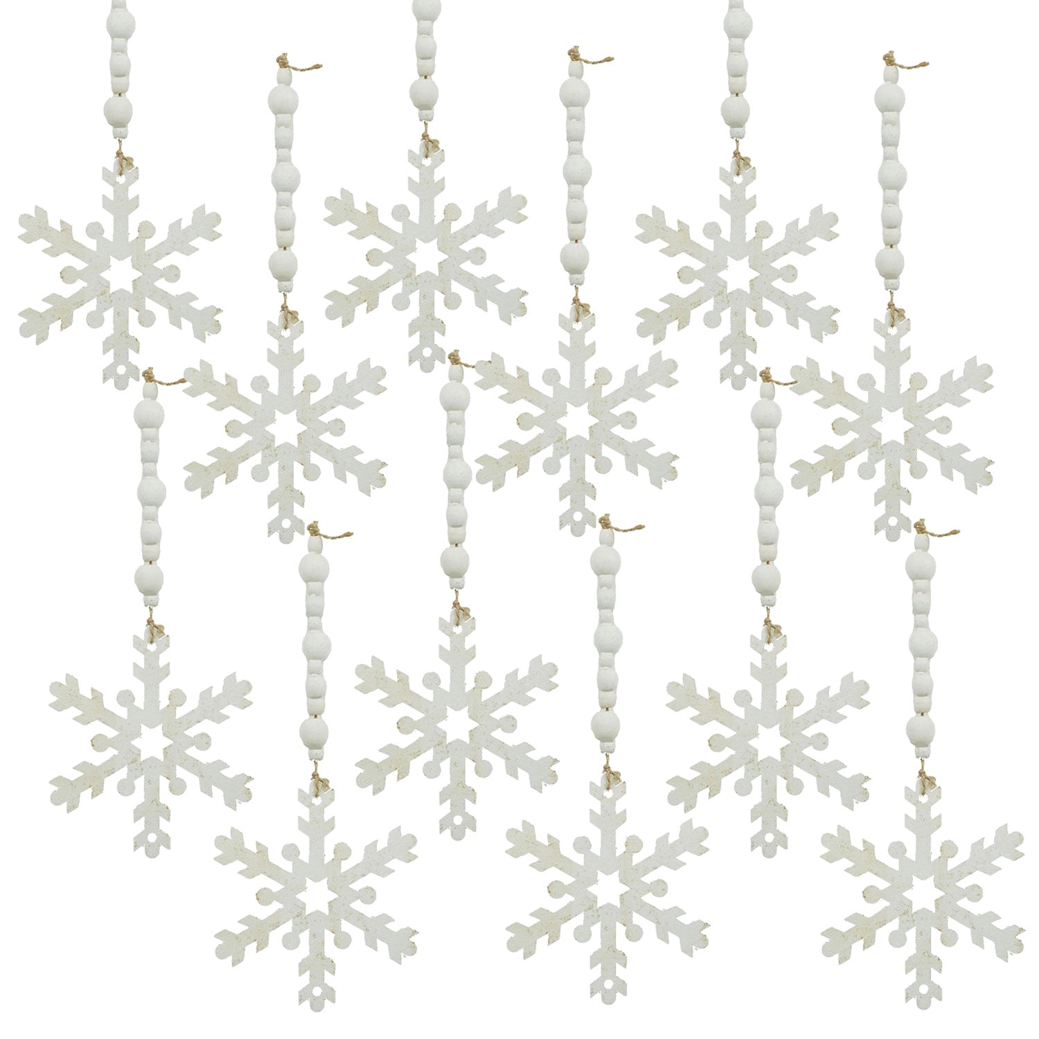 Wooden Snowflake Ornament with Jute Hanger Rustic Christmas Tree Decor Gift Stocking Stuffer