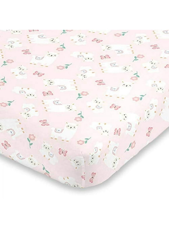 Little Love by NoJo Sweet Llama & Butterflies Floral Pink & White Super Soft Fitted Crib Sheet, Pink, Ivory, Lavender, Light Green