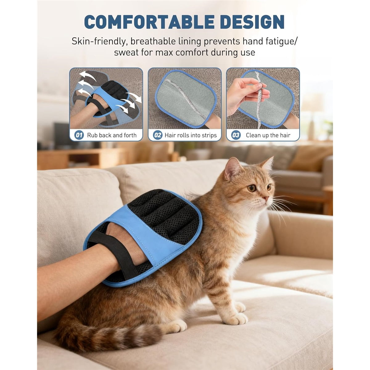 2 Pack Pet Hair Removal Glove - Electrostatic Magic Brush Gloves Pet Hair for Dogs and Cats, The Magic Brush Pure Path Pet Grooming Needs, Fur Remover for Furniture, Clothes, Car Seats (Blue)