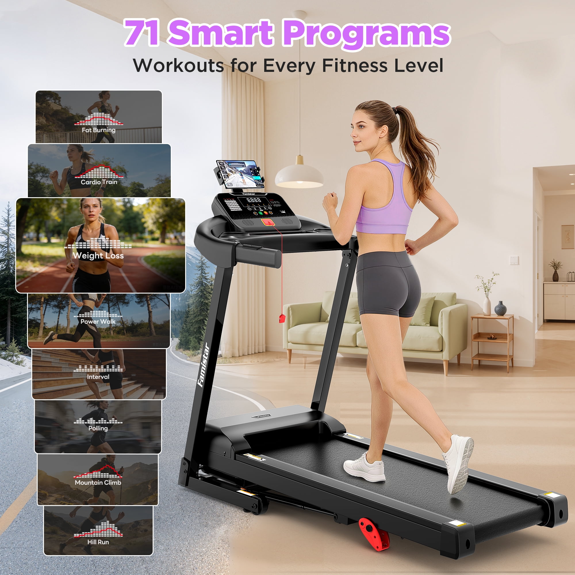 Treadmill for Home, Portable Folding Electric Exercise Treadmill with Adjustable Incline, APP Control, 64 Programs, 320 lb Capacity, 7.5MPH, Bluetooth Speakers, Running Walking Jogging, 12/23 Update