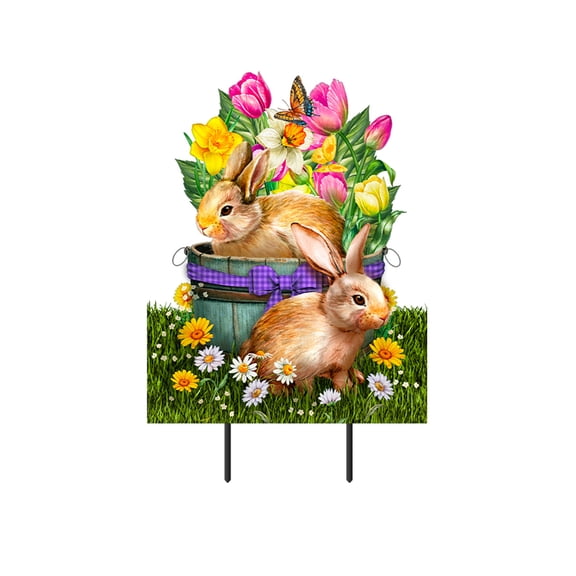 Briarwood Lane Spring Metal Art 28x17 Spring Bunny Basket For Spring Metal Art