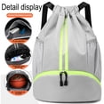 thumbnail image 3 of Mochila con cordón Mochila deportiva para gimnasio con bolsillos de malla Bolsa de hilo resistente al agua para mujeres, hombres y niños, gris, 3 of 5