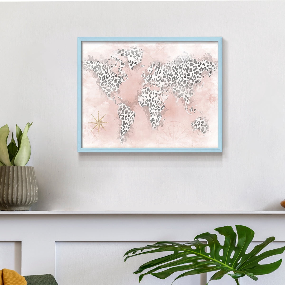 Pink Cheetah Map by Natalie Carpentieri - Restickable Framed Giclée Print