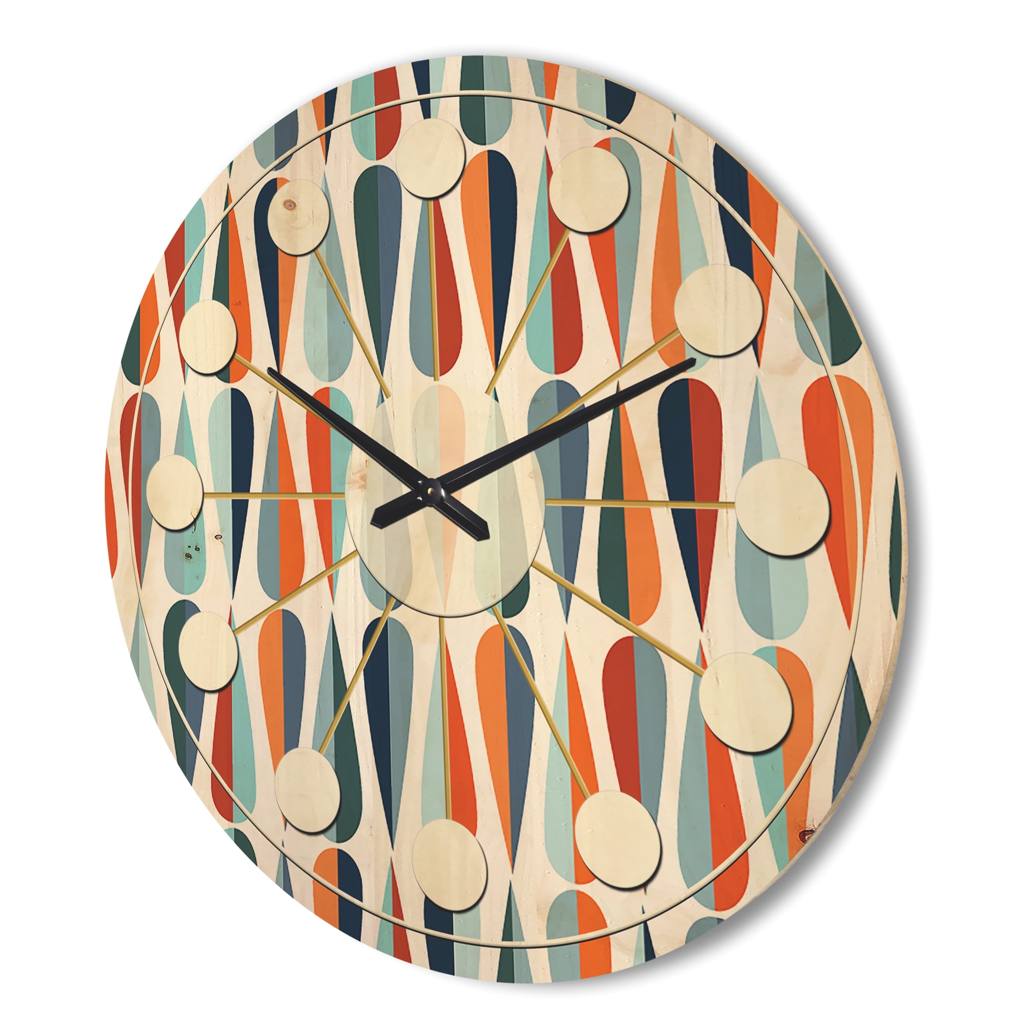 Designart 'Abstract Retro Drops V' Mid-Century Modern Wood Wall Clock