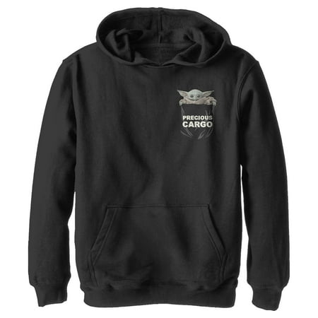Boy's Star Wars: The Mandalorian The Child Precious Cargo Pocket Pull Over Hoodie Black Large