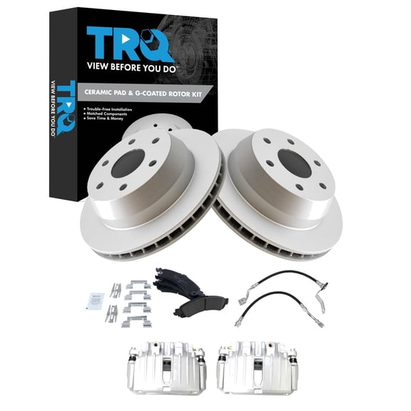 TRQ Rear Brake Pad & Rotor Kit Ceramic Premium G-Coated Fits 2002 Chevrolet Silverado 1500 GMC Sierra 1500