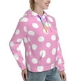 thumbnail image 6 of Balery Pink And White Polka Dot Pattern Womens Long Sleeve Hoodie, Pullover Hooded Sweatshirt, Kangaroo Pocket Hoodie with Eye-catching Drawstrings-Medium, 6 of 7