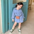 thumbnail image 2 of Blotona Baby Girl Denim Shirt Dresses Ruffle Long Sleeve Button Down Casual Tunic with Pockets, 2 of 8