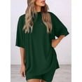 thumbnail image 2 of Women's two-piece casual suit summer casual loose shirt cycling shorts match airport travel wear Dark Green S, 2 of 6