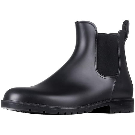 

Litfun Women s Short Rain Boots Waterproof Anti Slip Rubber Ankle Chelsea Booties Rainboots for Women Black Size 8.5