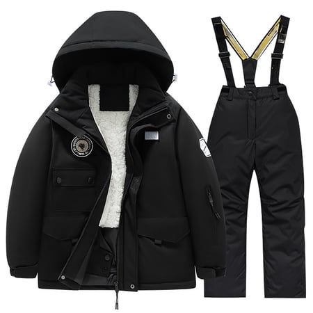 XFHLMJFF Children Ski Suit Pocket Jacket Pants Winter Windbroof Snowboarding Unisex Long Sleeve Kid Winter Warm Snow Suits Fashion Playwear Tracksuit Size 12-14 Years