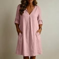 thumbnail image 7 of Horkkom Mini Dresses for Women Summer V Neck Long Sleeve Sundresses Solid Color Loose Casual Beach Dresses with Pockets L, 7 of 7
