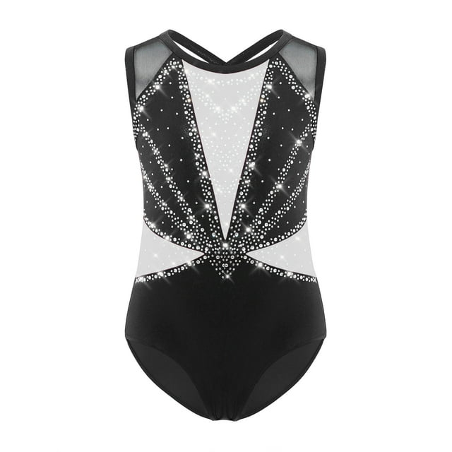 Linjinx Justaucorps de Gym pour Filles, Justaucorps de Danse Ballet, Strass, Sans Manches, Combinaison de Patinage Artistique, Blanc 6