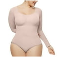 thumbnail image 2 of Idoravan Bodysuits for Women Long Sleeve,Women's Slim Fit Body Shape Solid Color Fashion Tight Fitting Jumpsuit Shapewear Bodysuit Khaki M, 2 of 9