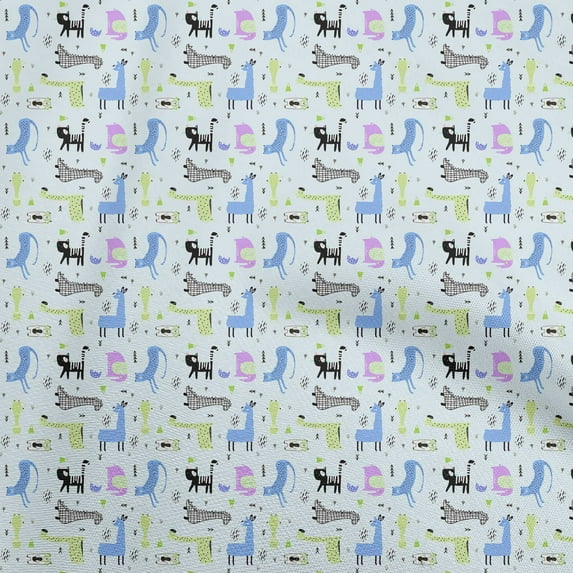oneOone Viscose Chiffon Light Blue Fabric Kids Animals Quilting Supplies Print Sewing Fabric By The Yard 42 Inch Wide
