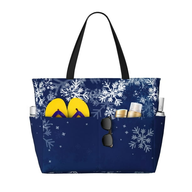 Fotbe Christmas Blue Bolsa de Viaje para Playa - Resistente al Agua, Bolsa Tote de Gran Capacidad y Ligera con 7 Bolsillos para Mujeres y Hombres