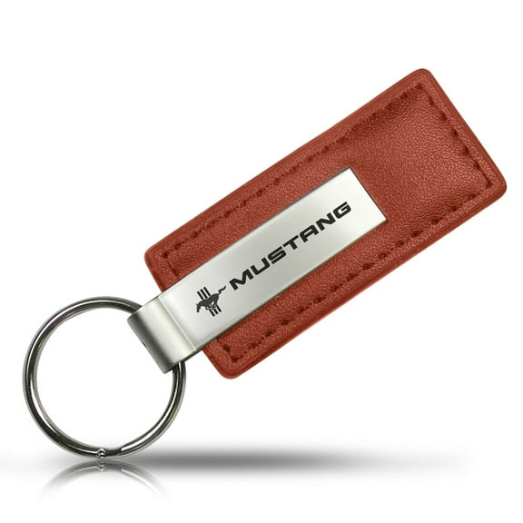 Ford Mustang Tri-Bar Keychain & Keyring - Brown Premium Leather