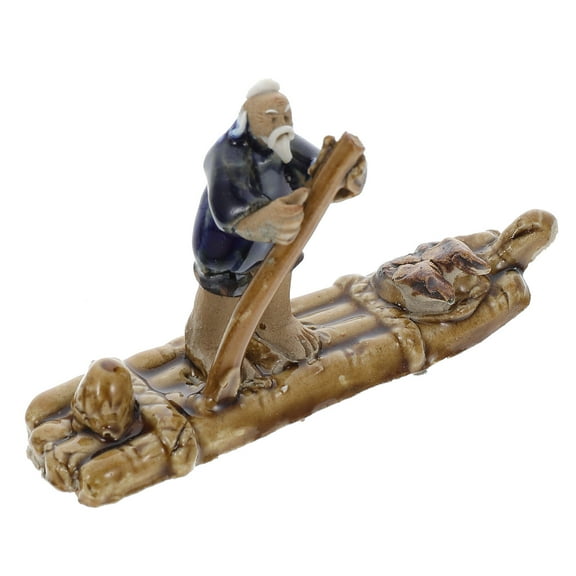 FRCOLOR Bamboo Man Fishing Decor Ceramic Toy for Aquarium Decoration Light Brown