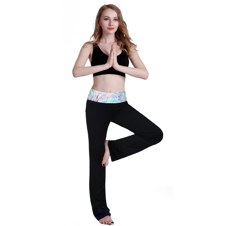HDE Women's Color Block Fold Over Waist Yoga Pants Flare Leg Workout  Leggings (Tie Dye, 3X)