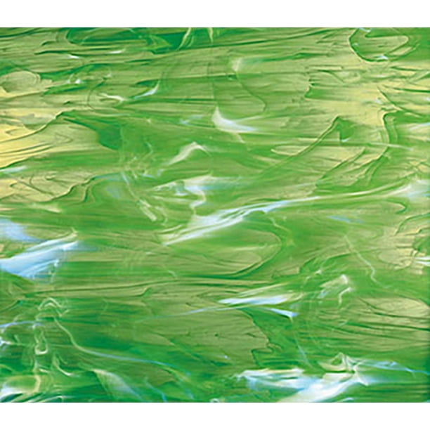 OCEANSIDE STAINED/FUSING GLASS SHEETS PALE GREEN/WHITE WISPY FUSIBLE