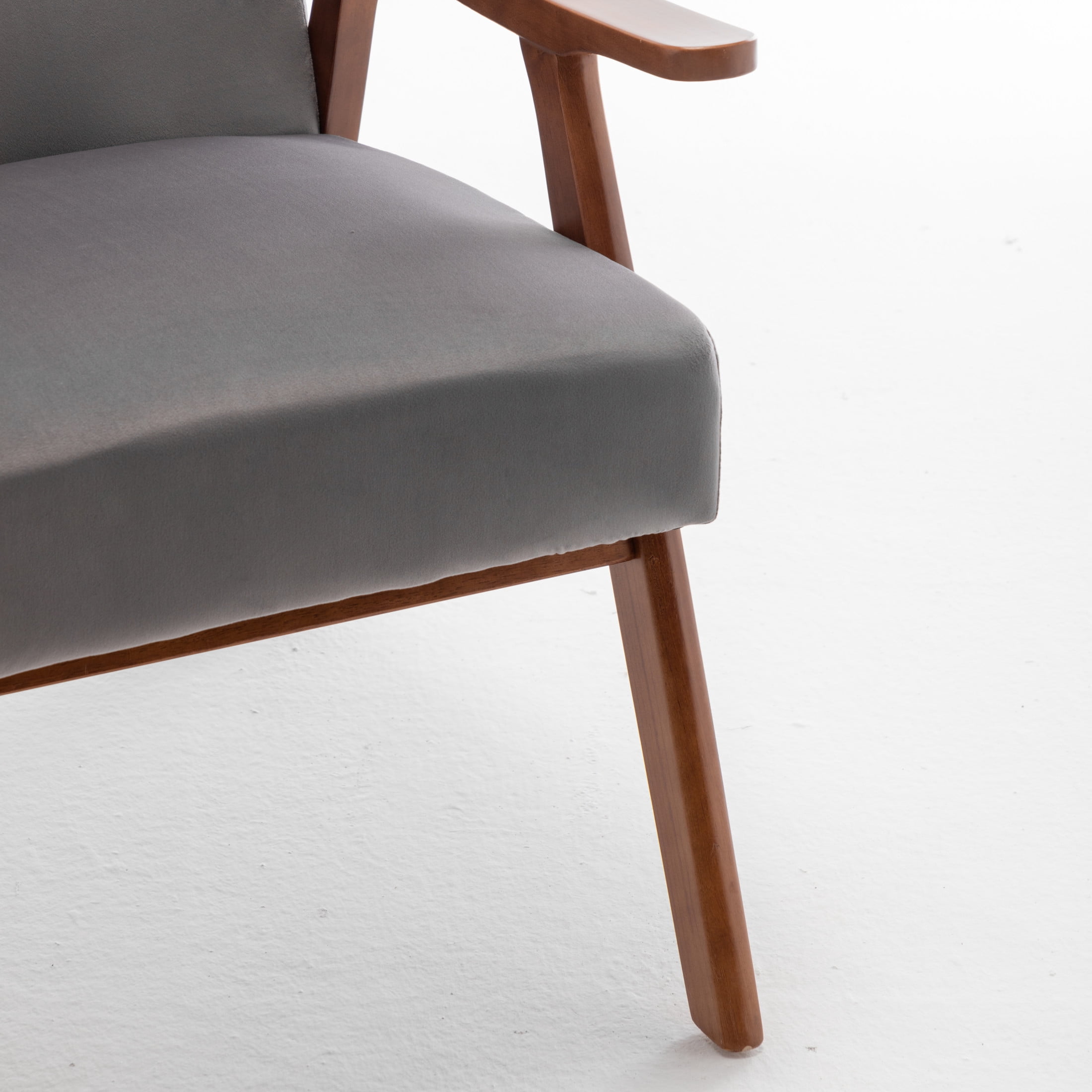 GDF Studio Mid-Century Modern Accent Chair with Velvet Upholstery & Solid Wood Frame, Gray