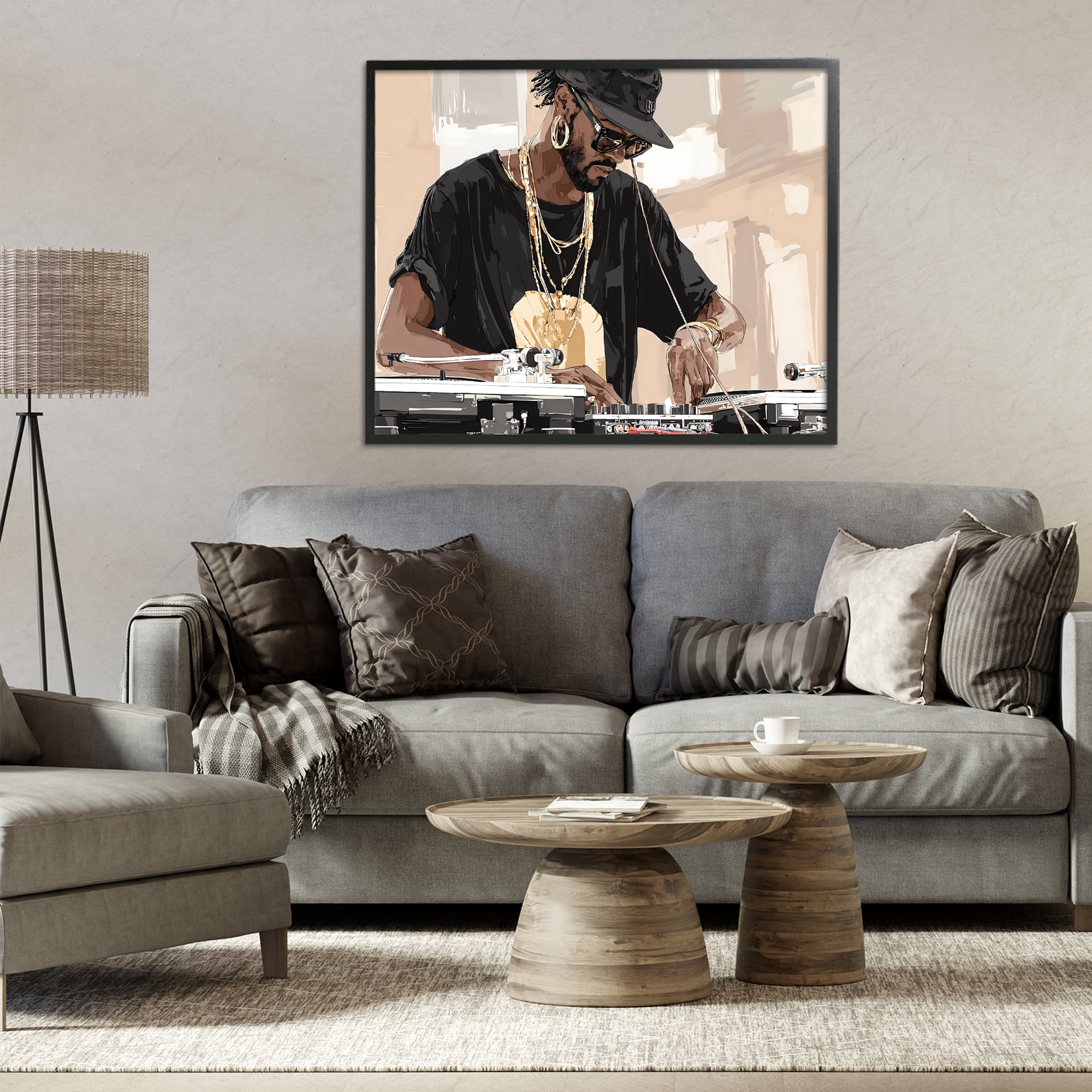 Stupell Industries Timeless DJ with Urban Rhythm Black Framed Giclee Art, design by Franklyn Gregory