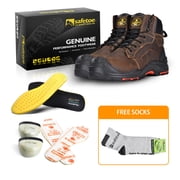 SAFETOE Safety Boots for Men Composite Toe Work Boots Lightweight Cow Leather Puncture Proof Slip On Work Boots Wide Fit