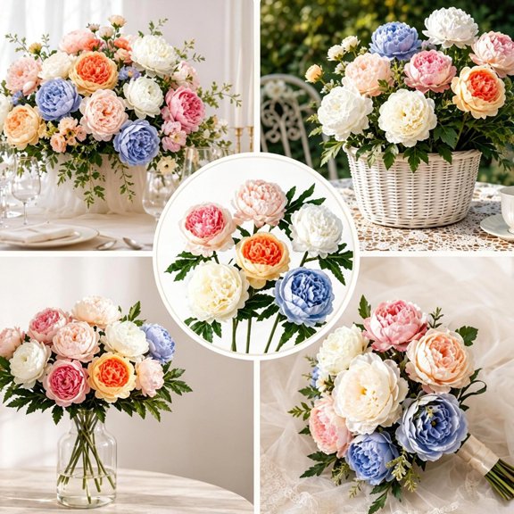 AYktou 5Pcs Peonies Artificial Flowers, Artificial Peony Silk Peonies for Vase Floral Arrangements, 11.4 Inch Elegant Peony Faux Flowers for Dining Table Centerpiece, Kitchen, Wedding, Home Decor