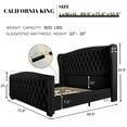 thumbnail image 3 of VanAcc California King Size Platform Bed Frame, Velvet Upholstered Bed with Deep Button Tufted & Nailhead Trim Wingback Headboard, Black, 3 of 8