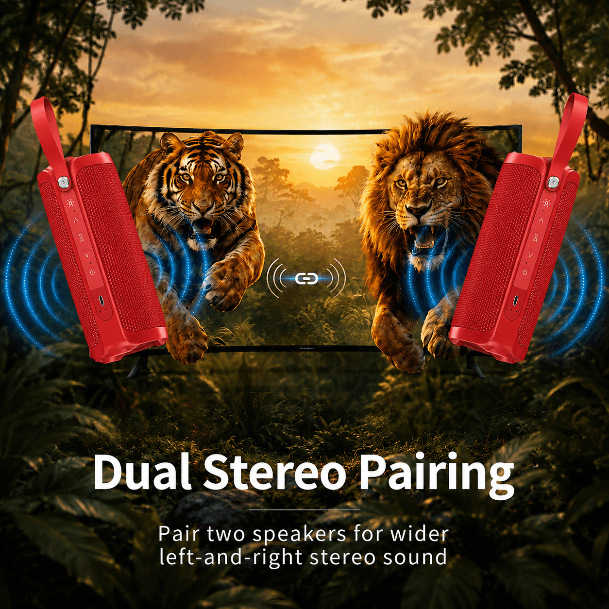 Portable Bluetooth Speaker RGB IPX6 Waterproof, 15W Loud Sound, Deep Bass, Bluetooth 5.3 Wireless Stereo Pairing 15H Playtime, for Home/Outdoor/Party/Beach, Birthday Gift (Red)