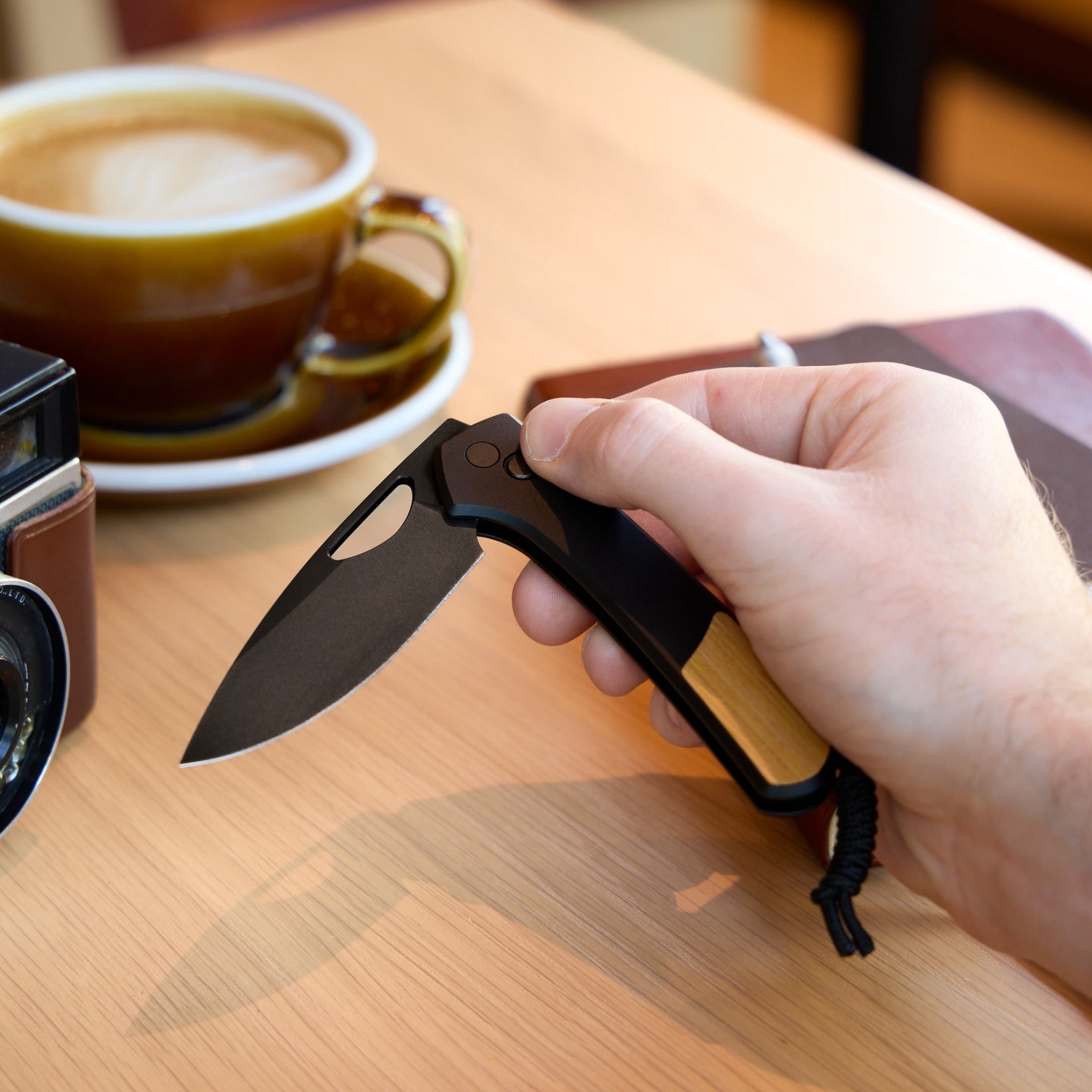 Swiss Tech Folding Knife With Nitro-V Steel Blade And Bamboo Inlay Handle