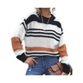 thumbnail image 3 of Women'S Fall Winter Striped Color Block Short Sweater Long Sleeve Crew Neck Loose Knit Pullover Tops Orange Color L, 3 of 9