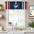 thumbnail image 2 of Rod Pocket Window Valances Nautical Anchor Navy Blue Short Kitchen Curtains Burgundy Red Stripe Window Treatment Drapes for Bedroom Bathroom Living Room 42x18In,1 Panel, 2 of 9
