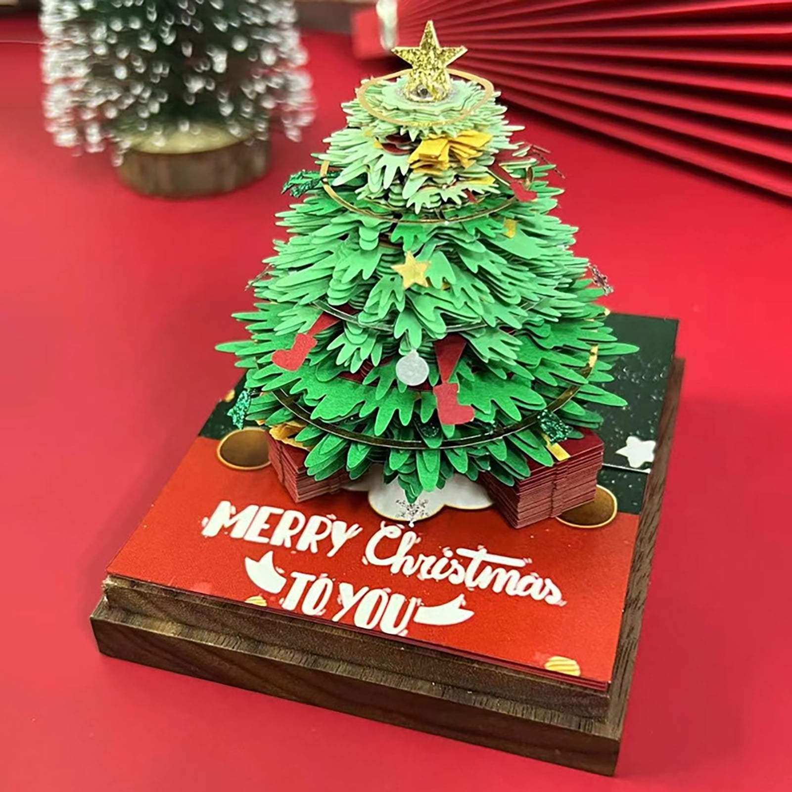 OIUR 3D Christmas Tree Calendar Memo Pad 2026 Desk Time Piece Calendar Tear Away Paper Carving Art DIY Sticky Note Desktop Decoration for Christmas New Year Gifts
