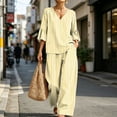 thumbnail image 4 of Mifsaly 2 Piece Lounge Set Women Casual V Neck Tops and Flowy Wide Leg Palazzo Pants Comfortable Outdoor Casual Vacation Matching Outfits with Pockets Yellow,S, 4 of 7