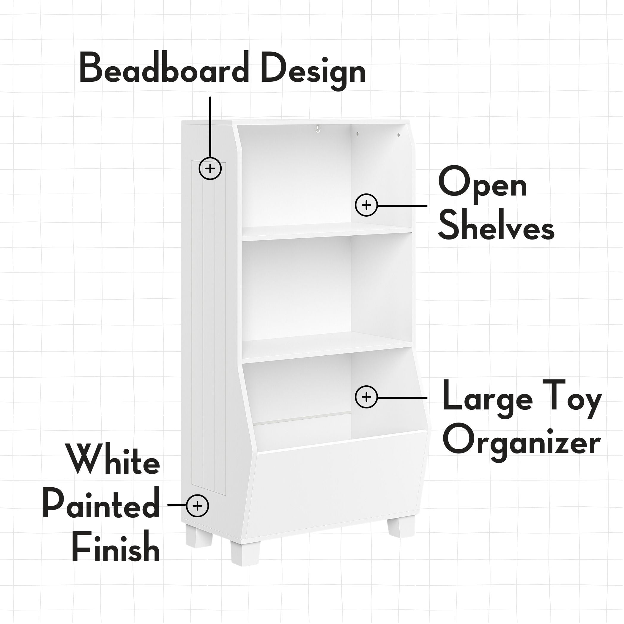 RiverRidge Kids 23in Playroom Bookshelf with Toy Organizer 2 Open Shelves and 2 Gray Bins