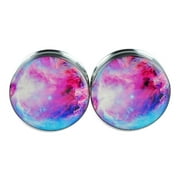 Pair Stainless Steel Ear Plugs Flesh Stretchers Gauges Screw Cosmic Pink