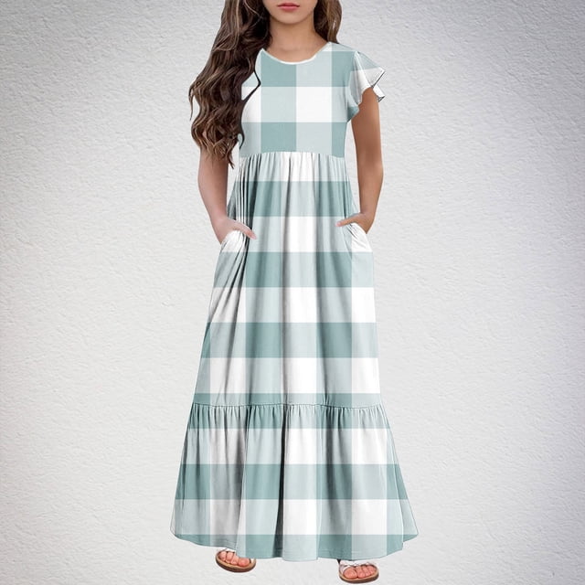 LOVZFMLL Robe d'Été à Manches Courtes pour Filles, Col Rond Imprimé