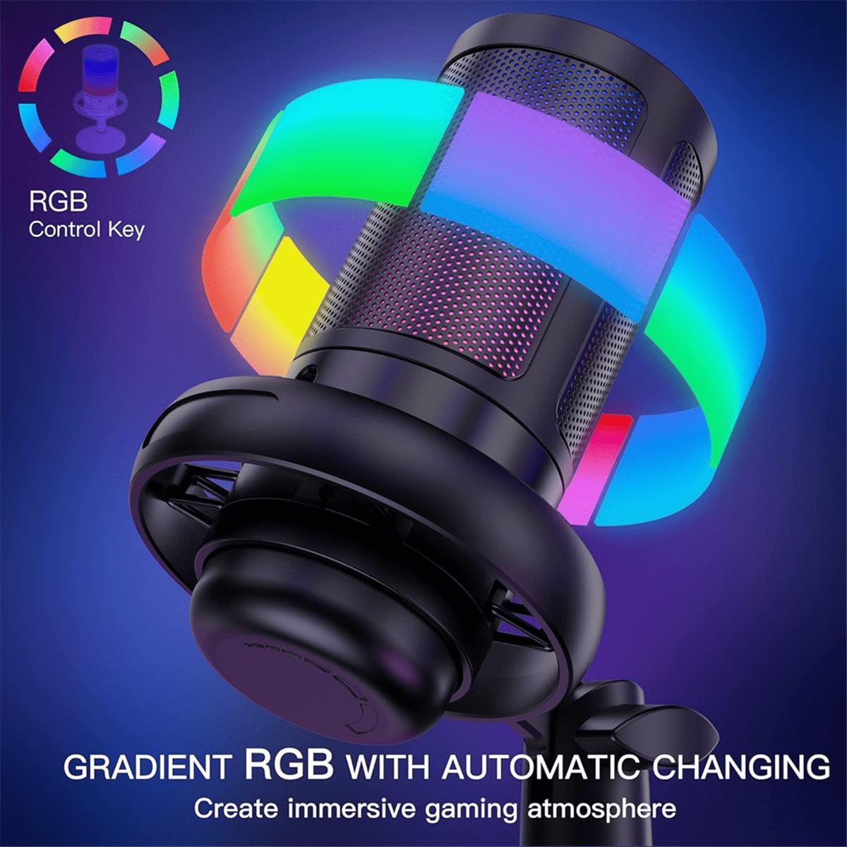 USB Condenser Metal Microphone Professional Recording Streaming with RGB Light Desktop Podcast Microphone