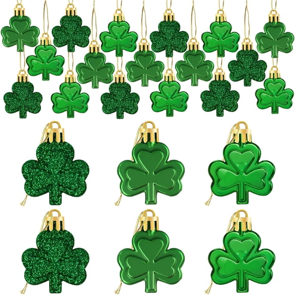 XIBUFE 2026 New 24Pcs St PatrickS Day Mini Shamrock Ornaments for Small Tree Decorations Good Luck Clover Hanging Bauble Green Trefoil Irish Ornaments for Tree,Garland,Wreath,Centerpiece,Mantel