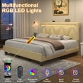 thumbnail image 6 of E-motie King Size Bed Frame with Upholstered Headboard, Platform Bed with LED Lights Charging Station, Beige, 6 of 9