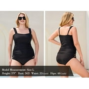 RELLECIGA Womens Bandeau Ruched Tankini Top Swimsuits Modest Bathing Suits