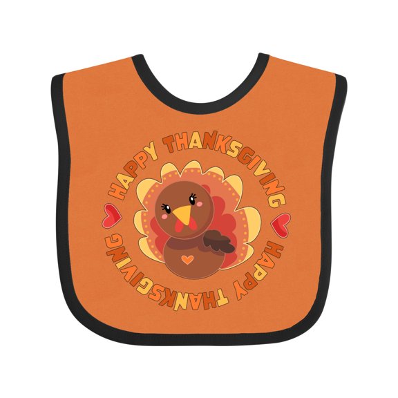 Inktastic Happy Thanksgiving with Cute Turkey Boys or Girls Baby Bib