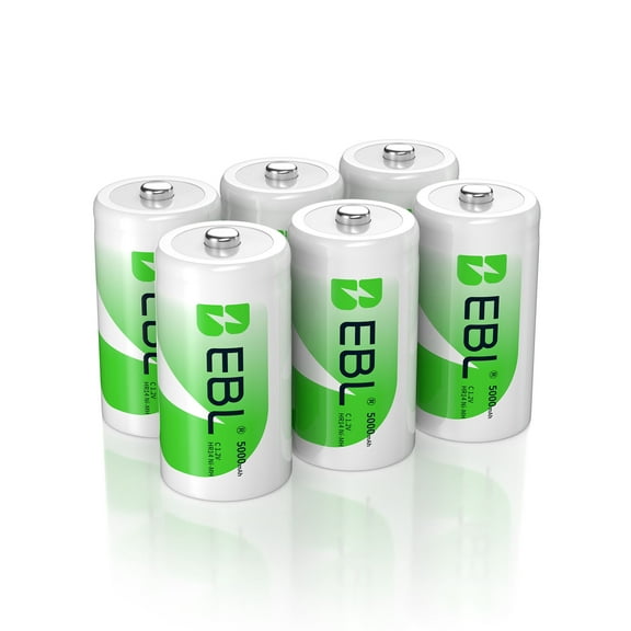 EBL Rechargeable C Batteries, 1.2V 5000mAh Ni-MH C Cell Battery with Storage Box, Pack of 6