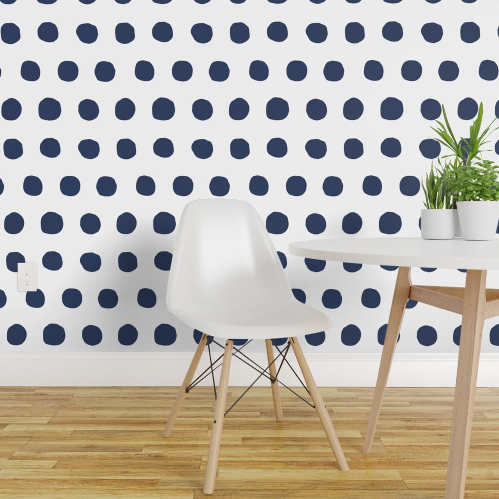 Peel-and-Stick Removable Wallpaper Decor Dots Navy Blue White Polka