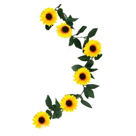 GOOHOCHY 1 Pc Sunflower Garland Decorative Wreath Rattan Green Leaf Garland Yellow