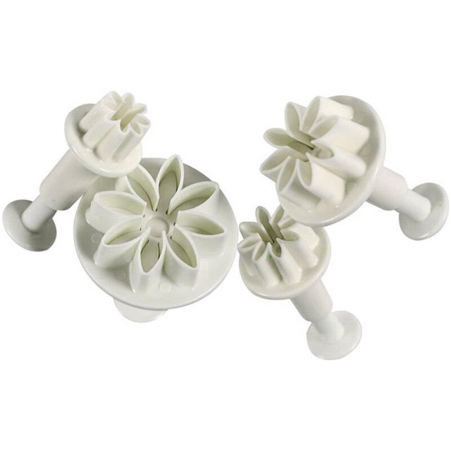 Ounissouiy 4 Uds Fondant primavera prensa molde hogar panadería pastel decoración flor Fondant repujado molde plástico pastel sello molde herramienta Herramientas y accesorios para hornear